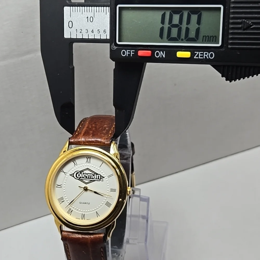 Coleman Quartz 18k Gold Plated Roman Numeral Dial Mens Leather Strap New Battery